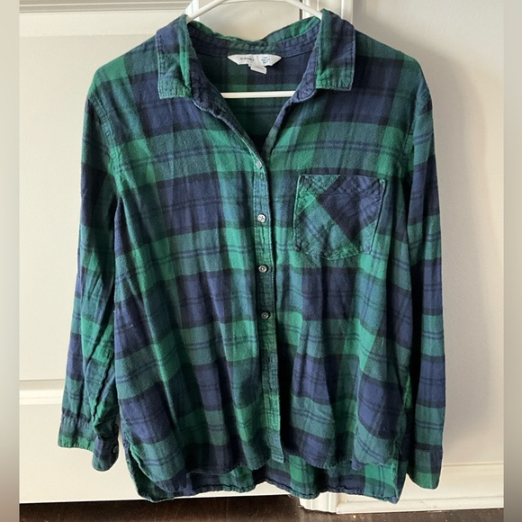 Old Navy Tops - BLUE AND GREEN PLAID FLANNEL SHIRT